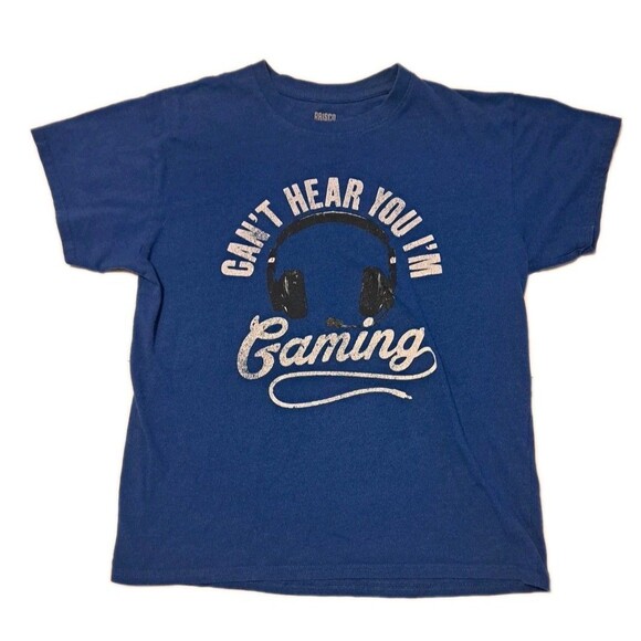 Brisco Men’s Large Blue “Can’t Hear You I’m Gaming” Funny Gamer Distressed Tee - Picture 1 of 6